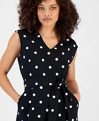 Anne Klein Essentials Petite Printed Tie-Waist Jumpsuit