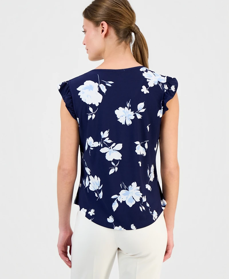 Anne Klein Essentials Petite Short-Sleeve V-Neck Button-Front Top