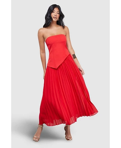 Warehouse Women's Bandeau Bodice Pleated Midi Dress