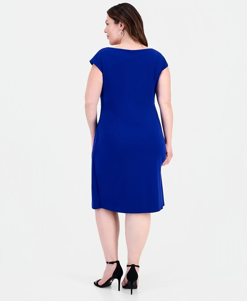 Connected Plus Faux-Wrap Sleeveless Sheath Dress