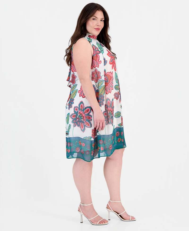 Robbie Bee Plus Printed Mock-Neck Sleeveless Dress