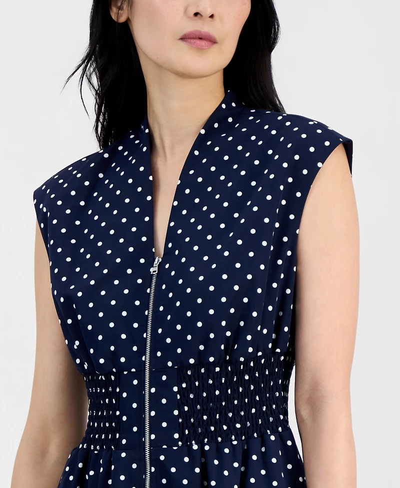 Sandra Darren Petite V-Neck Zip-Front Cotton Midi Dress