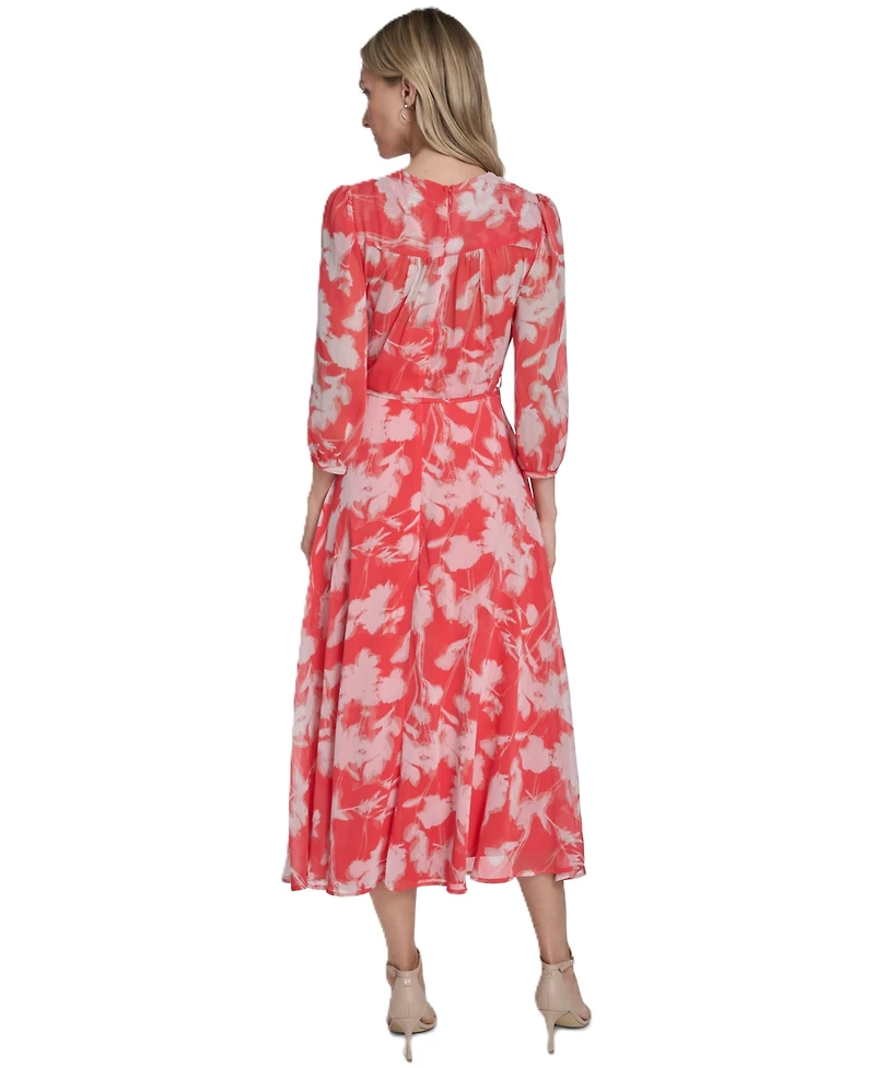 Calvin Klein Women's 3/4-Sleeve V-Neck Midi Dress