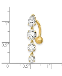 Curata Jewelry Solid 10k Yellow or White Gold 14g Graduating Pear and Round Cubic Zirconia Belly Ring Dangle 28x5mm