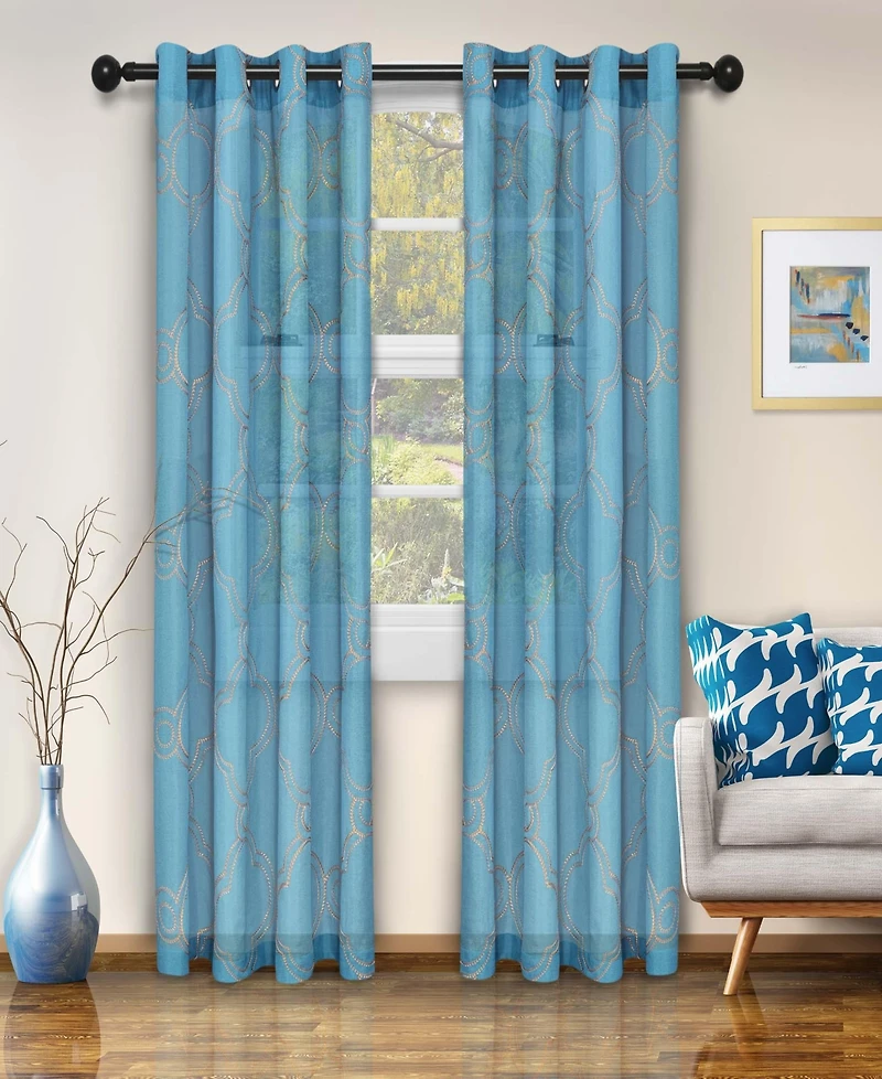 Superior Moroccan Geometric Trellis Semi-Sheer Window Curtain Panel Set with Grommet Header, 52 X 96