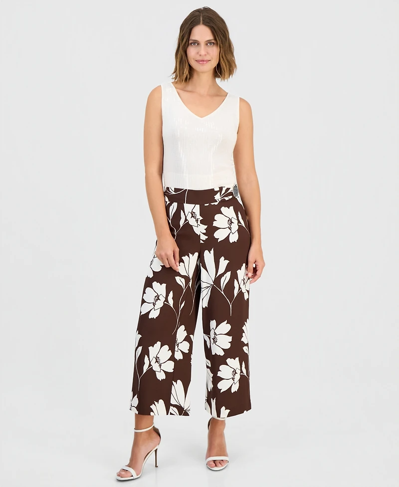 Anne Klein Petite Cropped Floral Print Pants