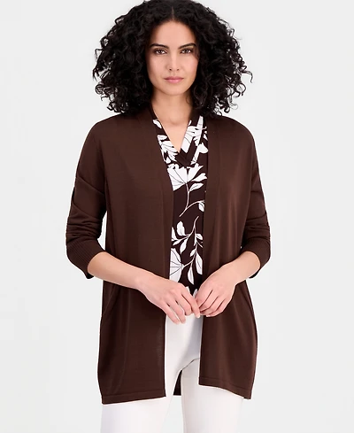 Anne Klein Women's Open-Front Rib Pocket Cardigan