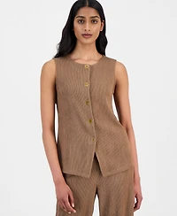 Anne Klein Women's Crinkle-Knit Sleeveless Button-Front Top