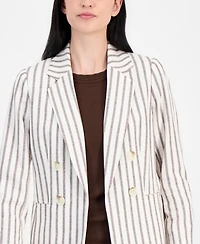 Anne Klein Women's Linen-Blend Striped Open Front Blazer