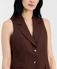 Anne Klein Women's Linen-Blend Two-Button Notch-Collar Vest
