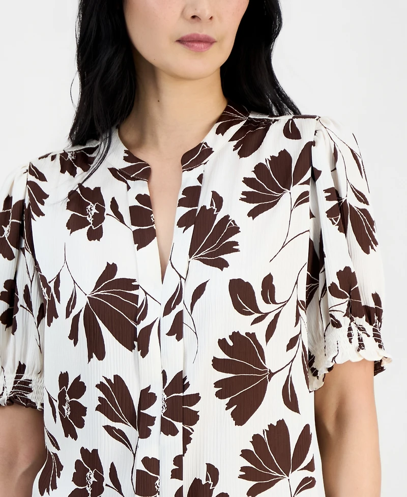 Anne Klein Petite Printed Y-Neck Pull-On Top