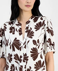 Anne Klein Petite Printed Y-Neck Pull-On Top