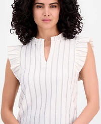 Anne Klein Women's Textured Pinstripe Flutter-Sleeve Top