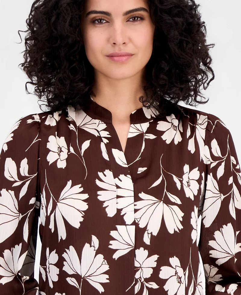 Anne Klein Women's Split-Neck 3/4-Sleeve Top