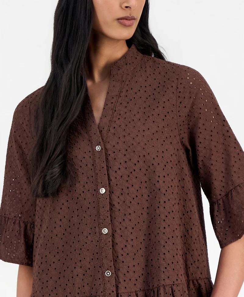 Anne Klein Women's Cotton Eyelet Tiered Swing Dress