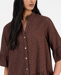 Anne Klein Women's Cotton Eyelet Tiered Swing Dress