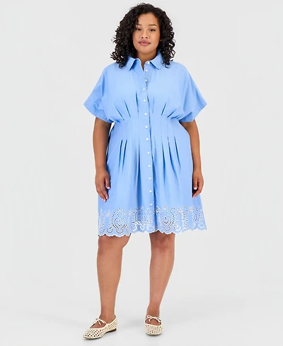 On 34th Trendy Plus Lotus Sprigs Cutwork Mini Shirtdress, Macy's Exclusive