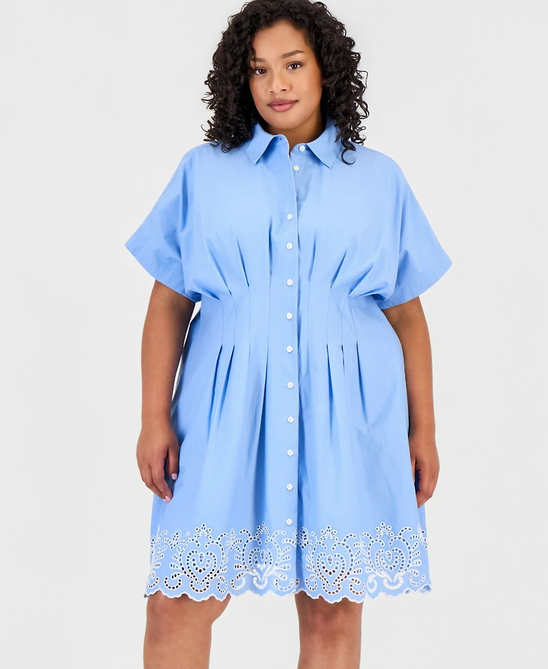 On 34th Trendy Plus Lotus Sprigs Cutwork Mini Shirtdress, Macy's Exclusive
