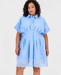On 34th Trendy Plus Lotus Sprigs Cutwork Mini Shirtdress, Macy's Exclusive