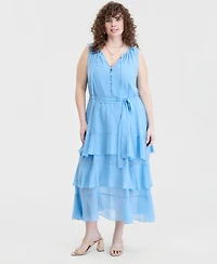 On 34th Trendy Plus Size Tiered Tie-Belt Maxi Dress, Macy's Exclusive