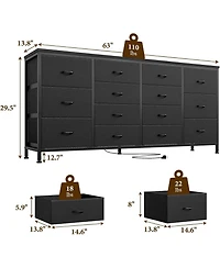 gaomon 63" W Long Fabric Dresser Tv Stand with 14 Drawers and Power Outlets, for 65–75 Inch TVs