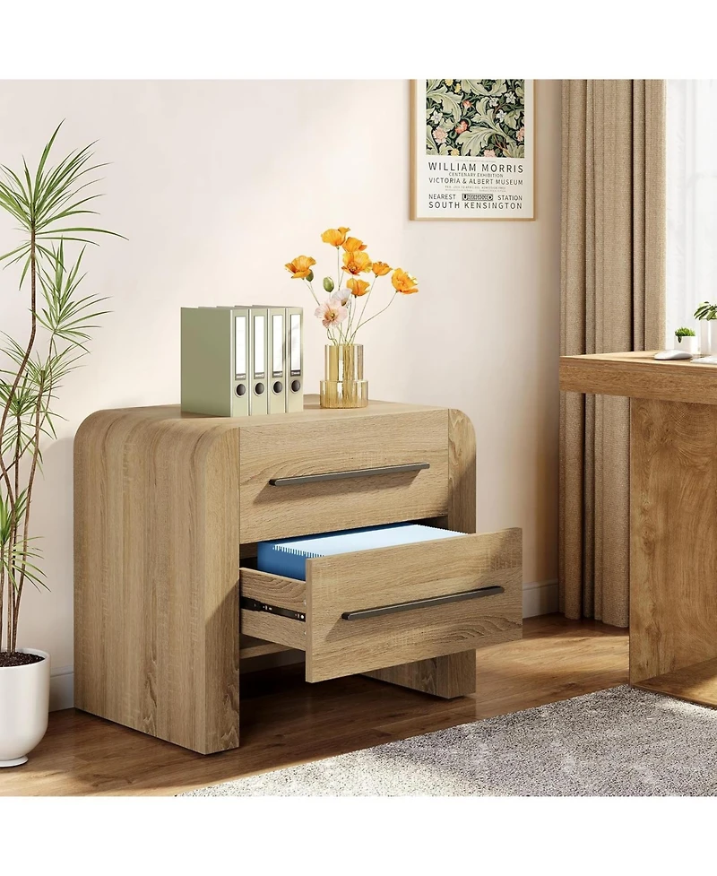 Tribesigns Nightstand with 2 Drawers, 27.55" Night Stand with Storage, Modern Curved Bedside Table with Metal Handles