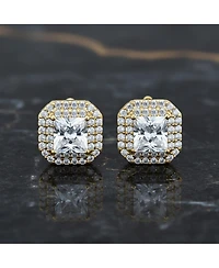 Bling Jewelry Cz Halo Princess Cut Cubic Zirconia Statement Stud Clip On Earrings Gold Plated