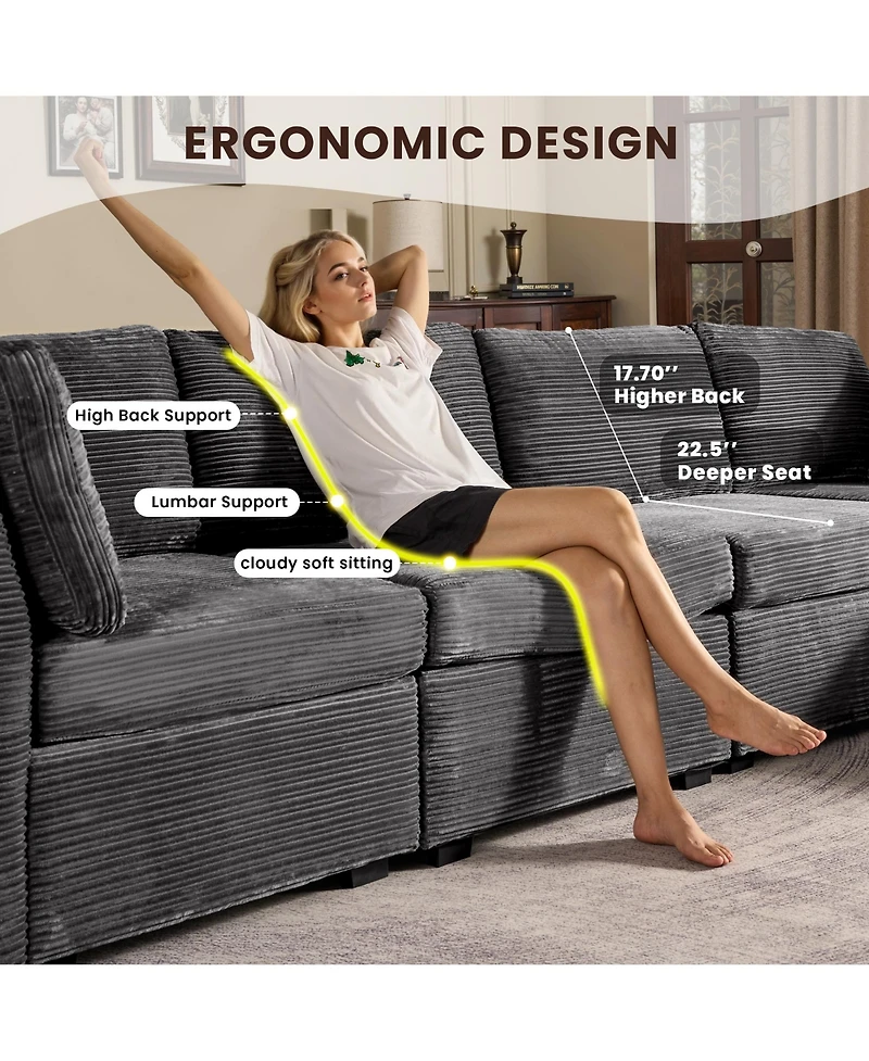 Xizzi -Piece Living Room Furniture Sectional Sofa, L-Shaped Deep Seat Cloud Couch with Chaise Ottoman