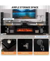 gaomon 70" Fireplace Tv Stand with 36'' Firplace, Electric Heater 12 Frame and Led Light Colors