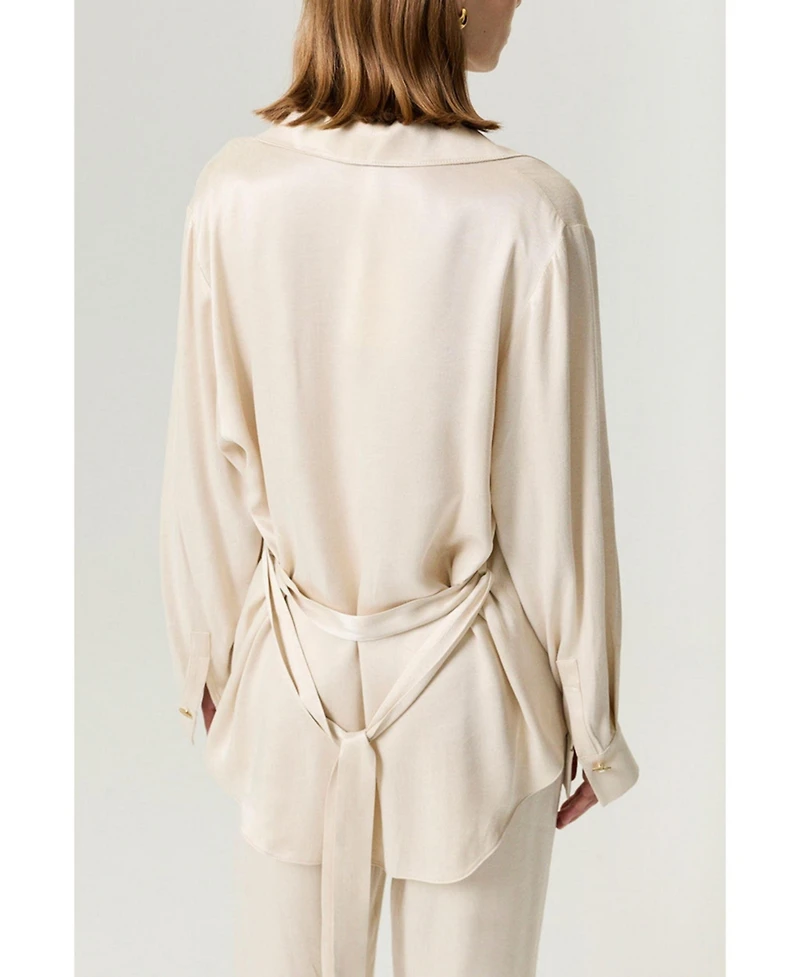 Nocturne Women's Belted Shirt with Statement Buttons