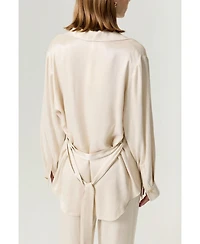 Nocturne Women's Belted Shirt with Statement Buttons