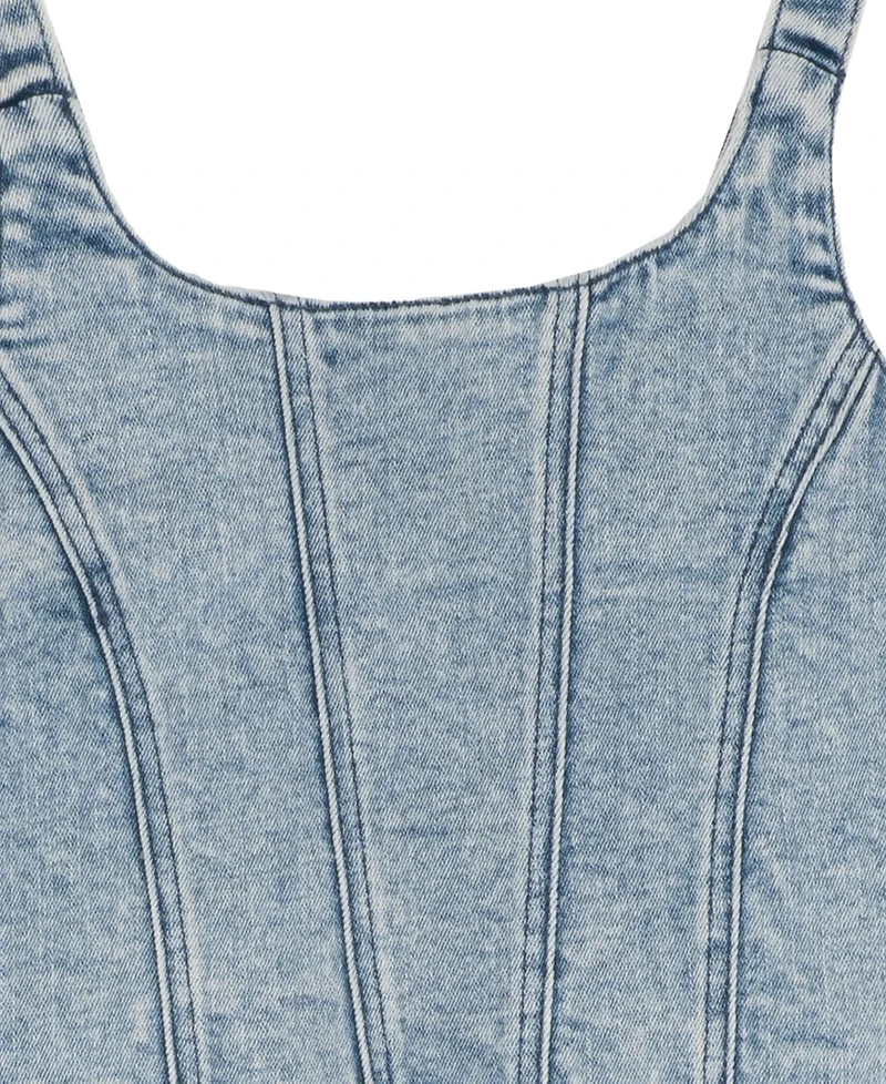 Tween Diva Girls' 7-16 Denim Faux Corset Top To Floral Printed Maxi Skirt, 2-Piece Set