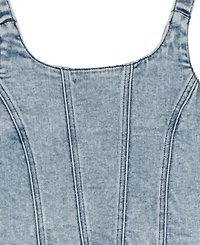 Tween Diva Girls' 7-16 Denim Faux Corset Top To Floral Printed Maxi Skirt, 2-Piece Set