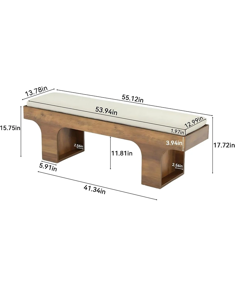 Tribesigns Dining Bench with Linen Cushion, 55.2" Farmhouse Entryway Bench, End of Bed Upholstered Bench