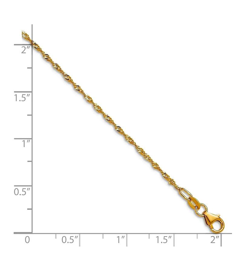 Curata Jewelry Solid 18k Yellow Gold Italian Diamond-Cut Singapore Chain Necklace