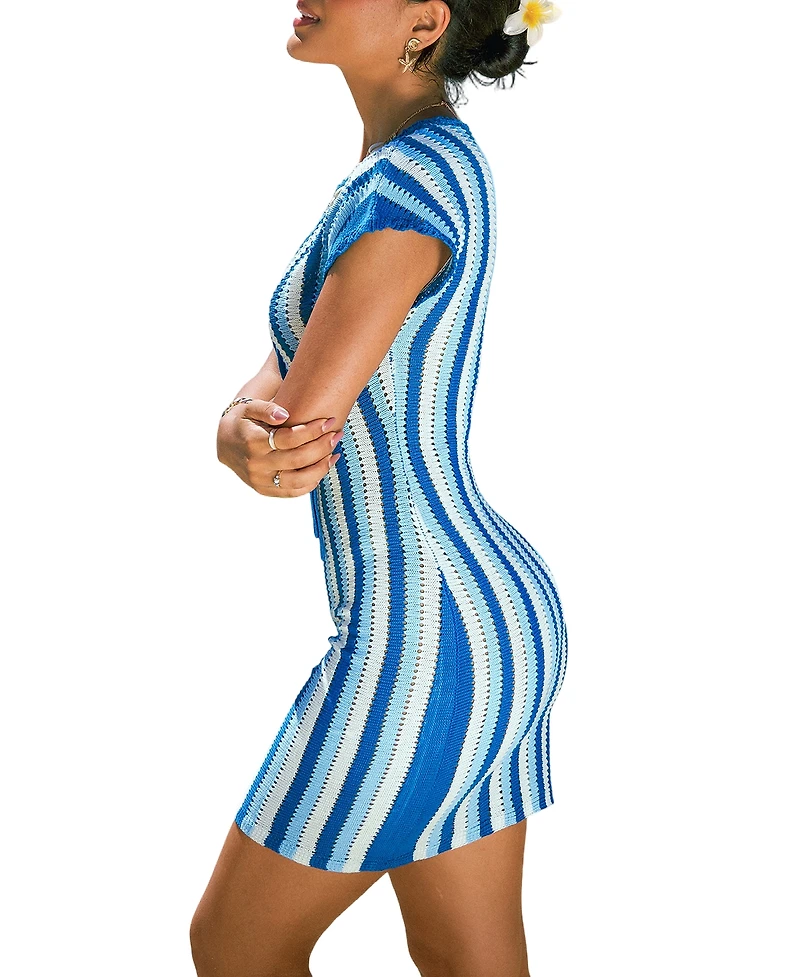 Cupshe Women's Fervor Striped Cover-Up Mini Beach Dress