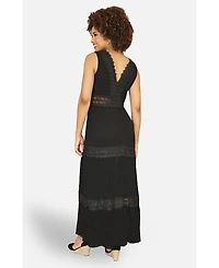 Yumi Women's Lace Trim Cotton Maxi Sun Dress