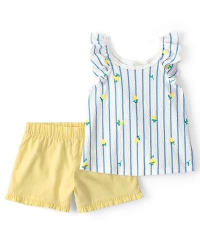 Carter's Baby Girls' Lemon Striped Top & Shorts, 2-Piece Set