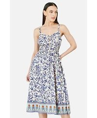 Yumi Women's Floral Border Print Midi Sun Dress
