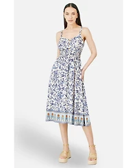 Yumi Women's Floral Border Print Midi Sun Dress
