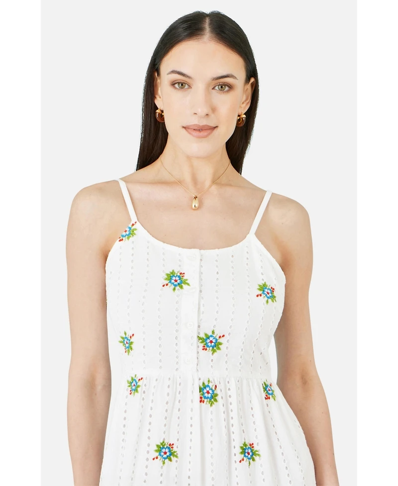 Yumi Women's Embroidered Broderie Midi Sun Dress