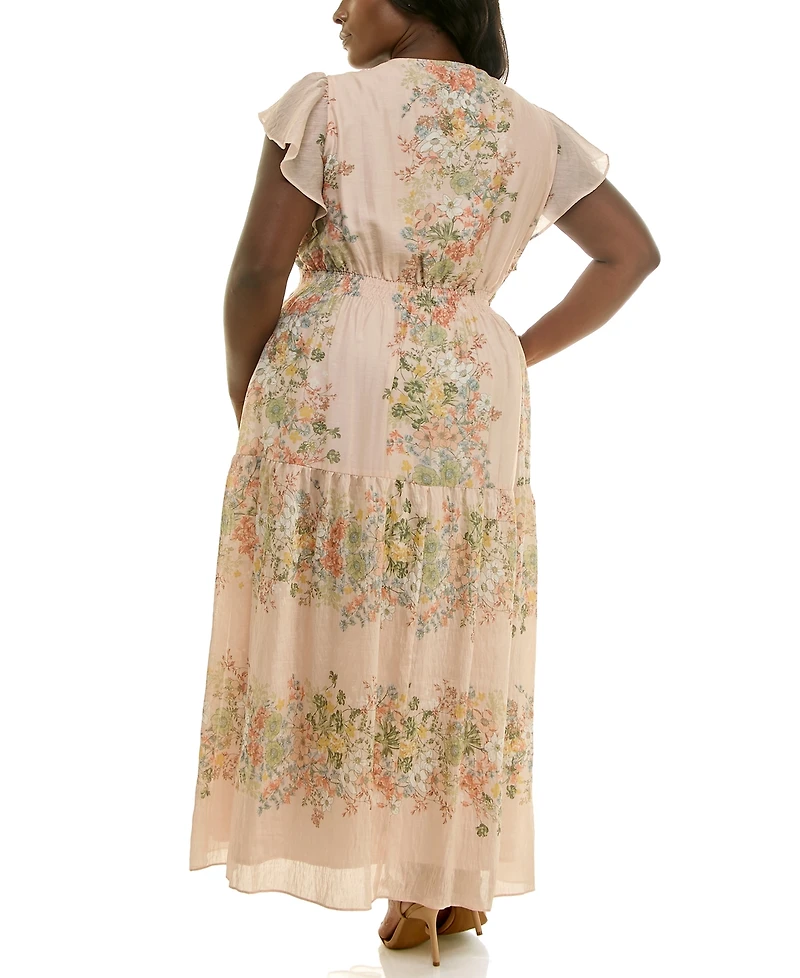 Taylor Plus Size Flutter Sleeve Tiered Maxi Dress