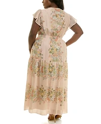 Taylor Plus Size Flutter Sleeve Tiered Maxi Dress