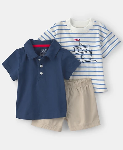 Carter's Baby Boys' Nautical Polo Shirt, Short-Sleeve T-Shirt & Shorts, 3-Piece Set