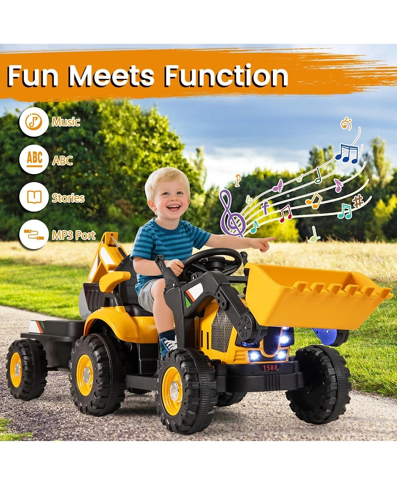 Slickblue 12V 4-in-1 Kids Ride On Tractor with Excavator & Bulldozer