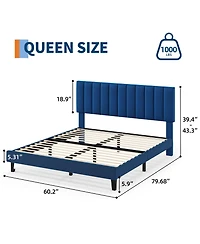 gaomon Velvet Upholstered Adjustable Vertical Tufted Headboard & Bed Frame