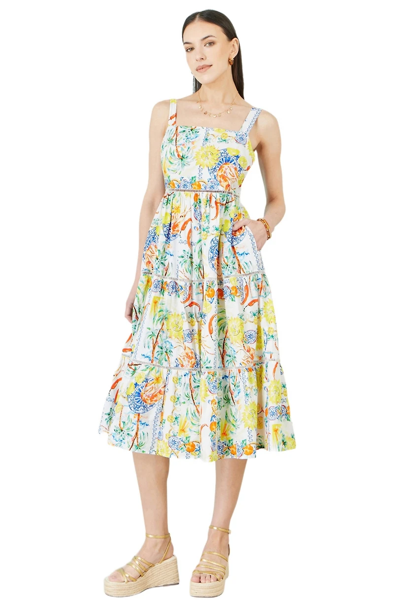 Yumi Women's Print Cotton Midi Sun Dress