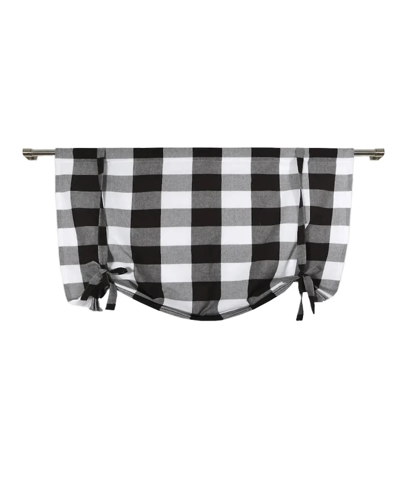 Kate Aurora Country Farmhouse Large Buffalo Plaid Tie Up Window Curtain With Ties
