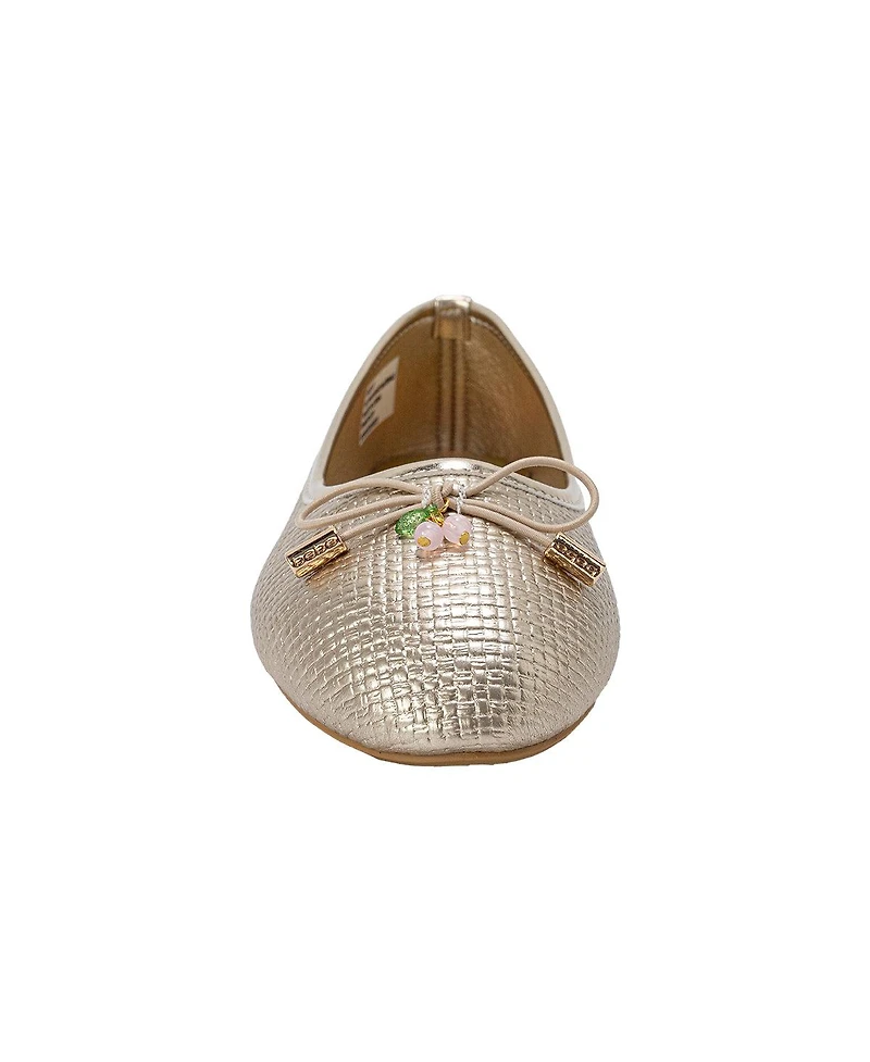 Bebe Girl's Ballet Flats - with Cherry Charm, Elastic Bow, and Logo Aglets