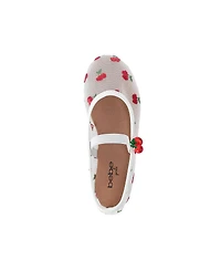 Bebe Girl's Mesh Ballet Mary Jane Shoes - Comfortable Dress Flats with Embroidered Cherry Accents